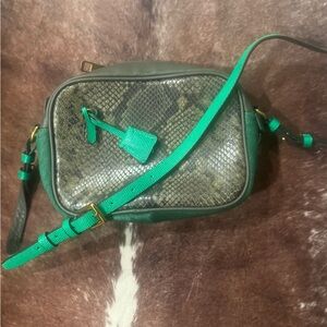 Mixed green and gold accent calf hair and leather j crew collection crossbody